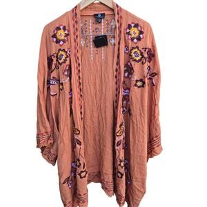 Curations Kimono Plus Size 2X/ 3X Boho Floral Embroidered Cardigan duster